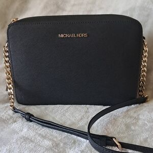 NWT Michael Kors Black and Gold Crossbody Bag with Elegant Chain Strap
